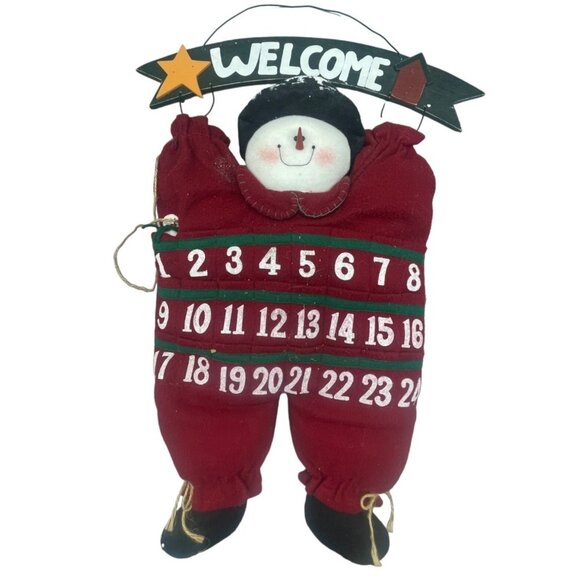 advent Christmas countdown calendar plush snowman welcome wood sign plush READ - Picture 1 of 11